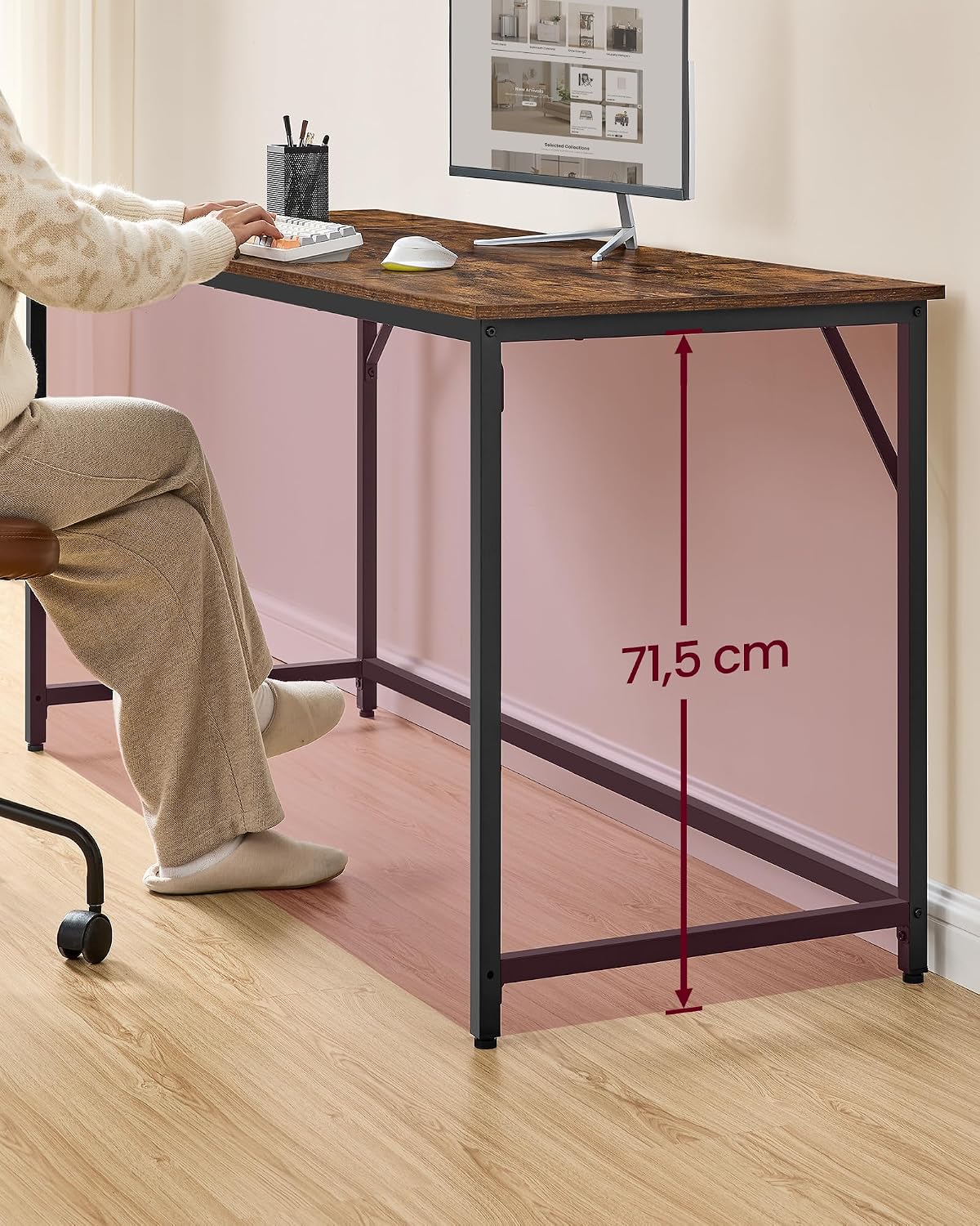 Detalle de VASAGLE LWD121K01 Desk, 160 x 60 cm, Steel Frame, Rustic Brown and Black