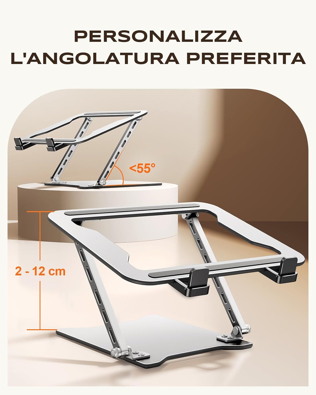 Detalle de Babacom Ultra-Sottile Supporto PC Portatile regolabile in altezza (10–15,6") con doppia barra