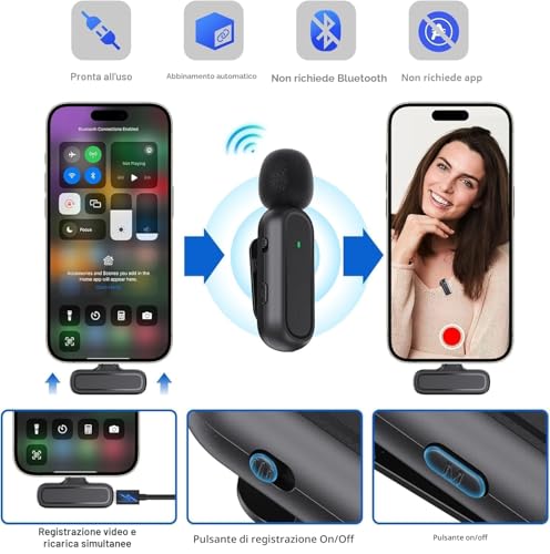 Detalle de Voijump Microfono Wireless Lavalier per iPhone/iPad e Android con Custodia 42H