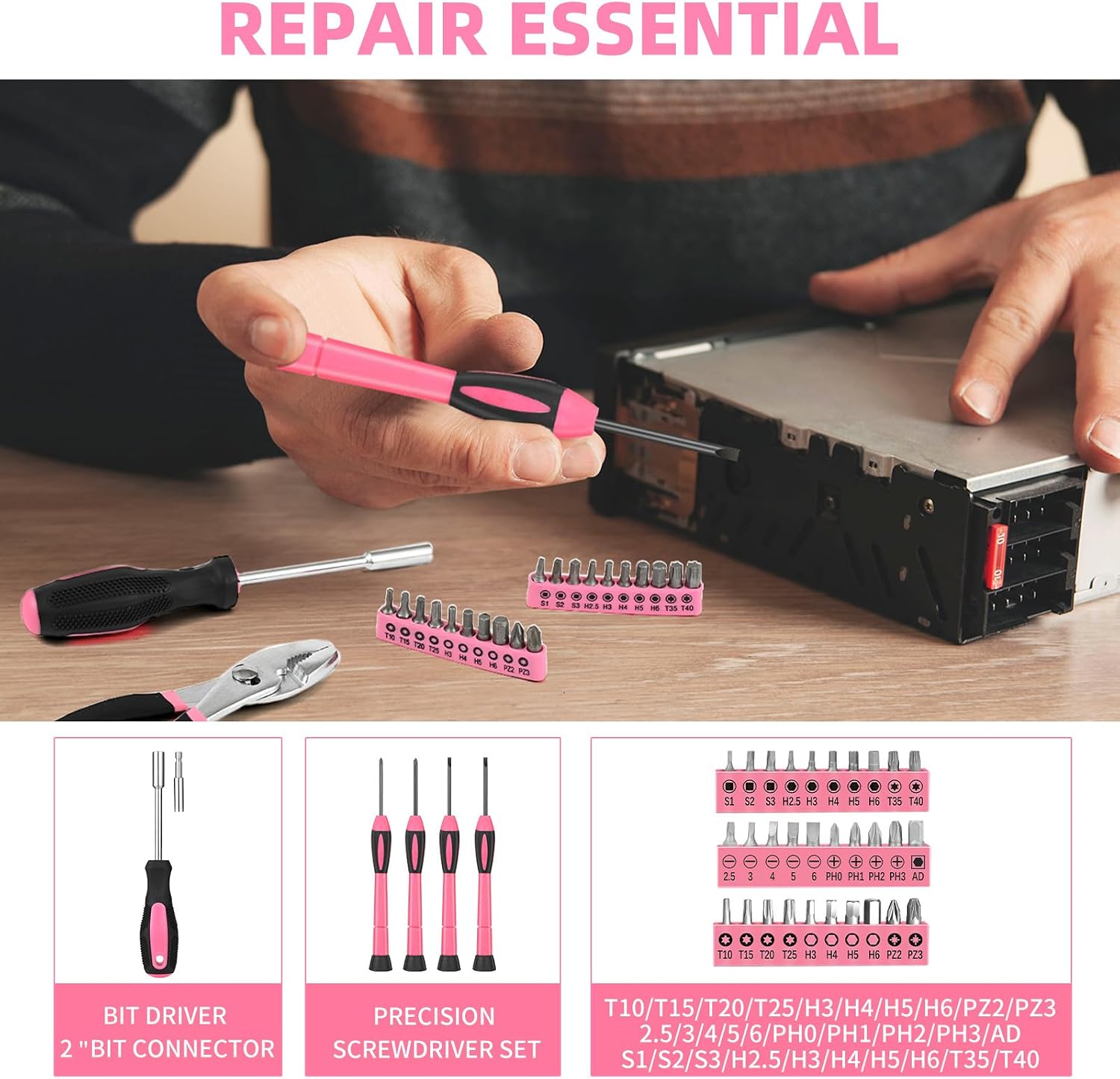 Thumbnail 3 de GETFOO GF144FN 144-Piece Household Tool Set with Pink Plastic Toolbox