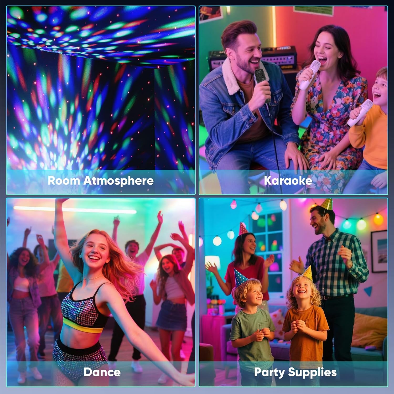 Detalle de Dislocati Karaoke Machine with 2 Rechargeable Microphones, LED Disco Lights & Bluetooth Speaker