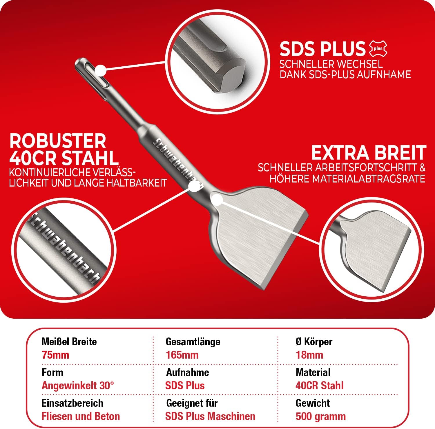 Thumbnail 2 de SCHWABENBACH Fliesenmeißel 75 mm 🛠