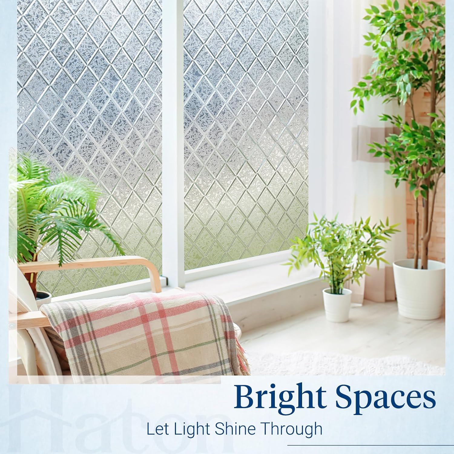 Detalle de Haton YRS-A020 Window Privacy Film, Decorative Lattice Vinyl, Static Cling, 17.5" x 78.7