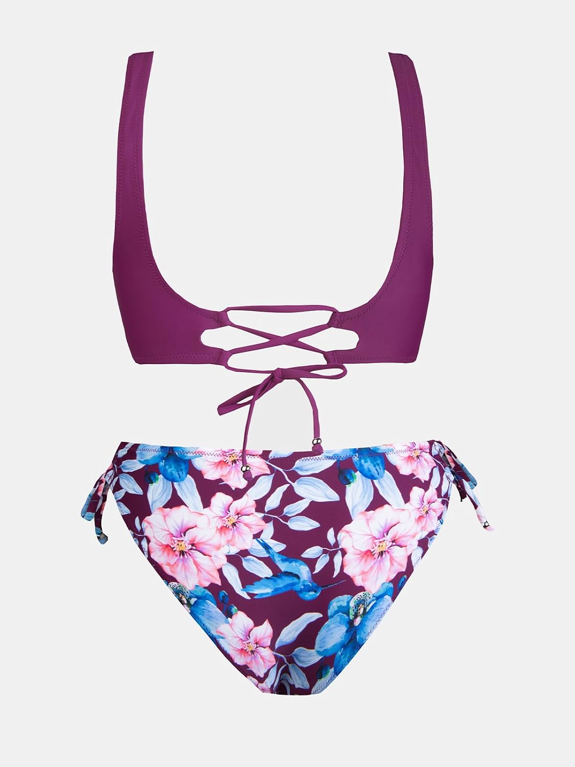 Detalle de CUPSHE Damen Bikini Set Wickeloptik Blumenmuster – Zweiteiliger Badeanzug mit Schnürdetails