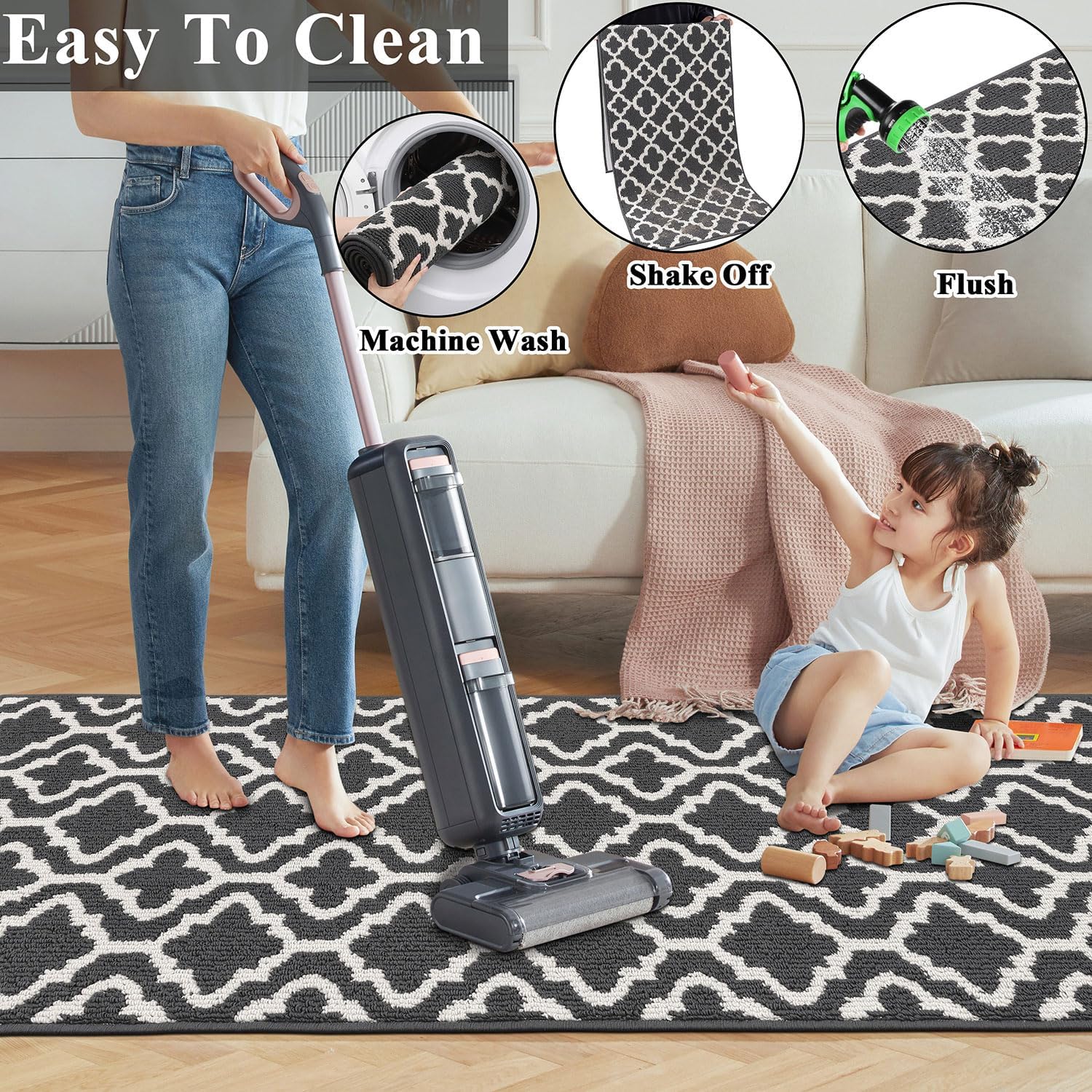 Thumbnail 6 de SHACOS Extra Long Hallway Runner Rug 66 x 300 cm | Non-Slip Geometric Grey