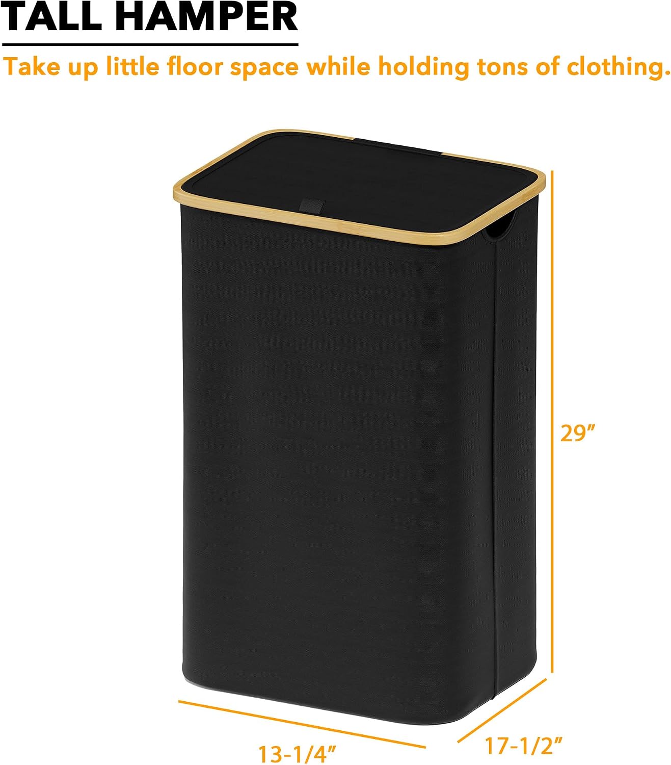 Thumbnail 4 de SpaceAid 110L Large Tall Laundry Hamper with Lid, Collapsible Bamboo-Handle Clothes Basket Bin (Black)