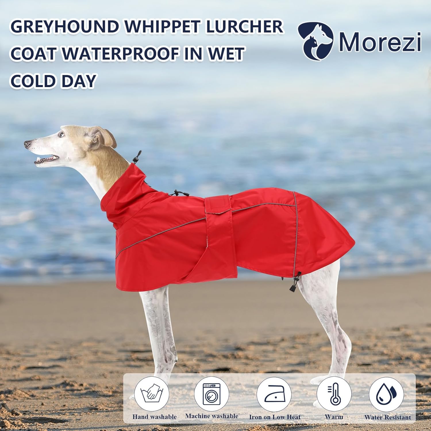 Thumbnail 1 de Greyhound Lurcher Raincoat (Whippet rain gear) in Red, reflective trim, adjustable bands – Xlarge