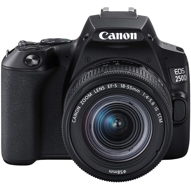 Detalle de Canon EOS 250D 24MP WiFi negra con objetivo EF-S 18-55mm IS STM