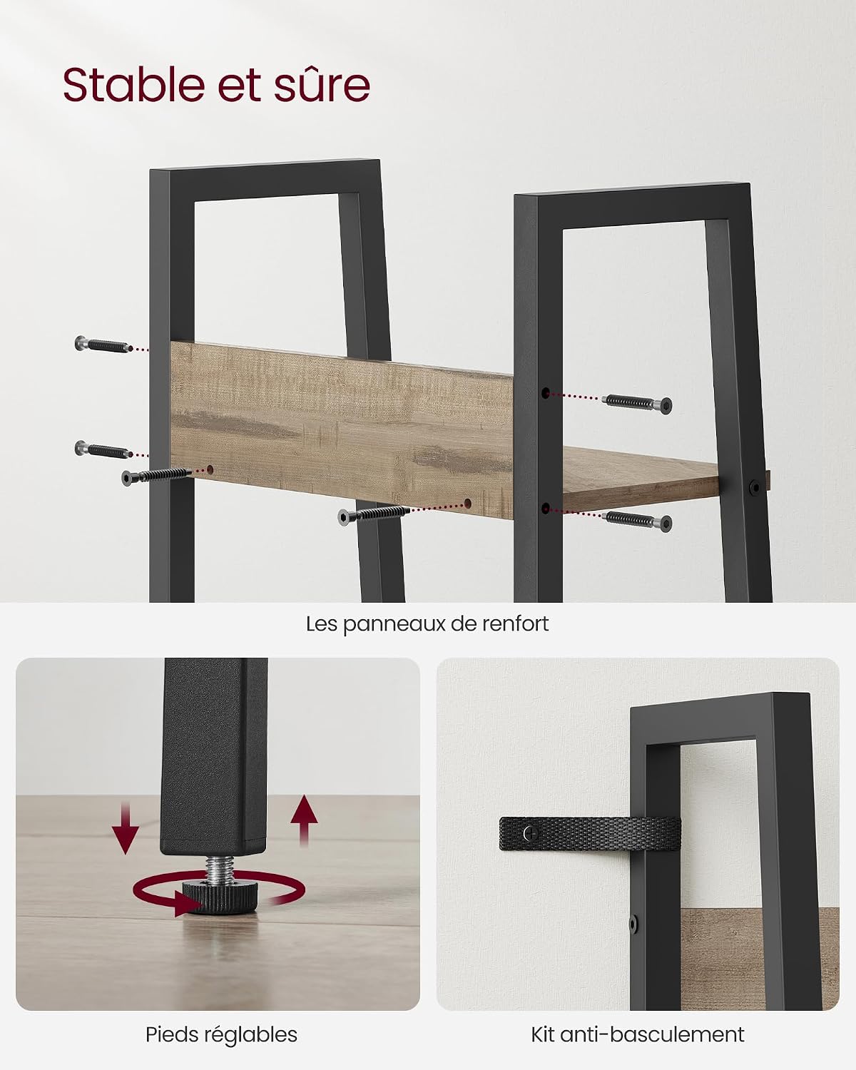 Detalle 2 de VASAGLE Étagère Échelle à 5 niveaux LLS109B50V2 - Bois Marron Camel et Noir