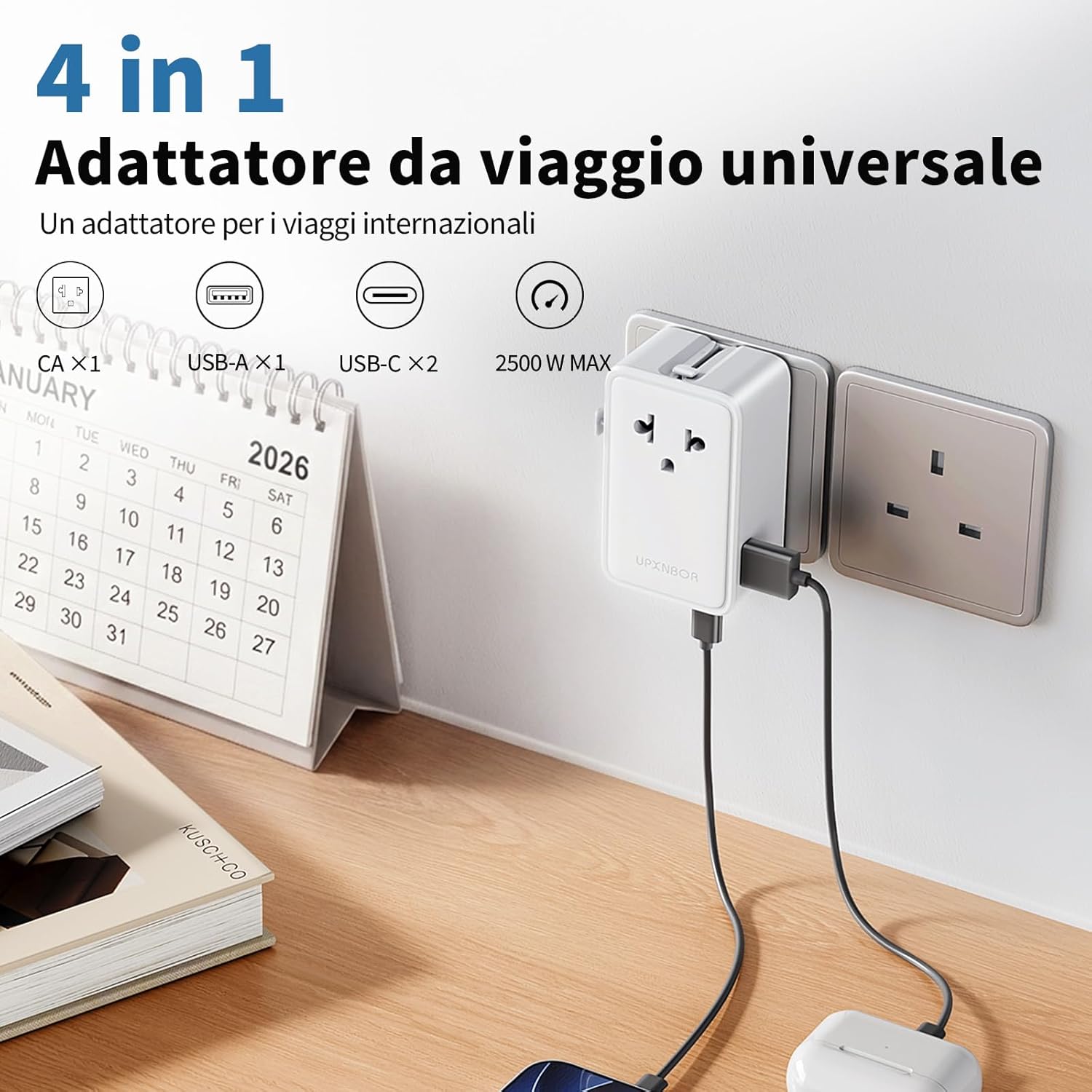 Thumbnail 5 de UPXNBOR Nuovo 2026 Adattatore Universale da Viaggio Ultra Sottile: 1 USB-A e 2 USB-C, protezione fusibile e compatibilità globale