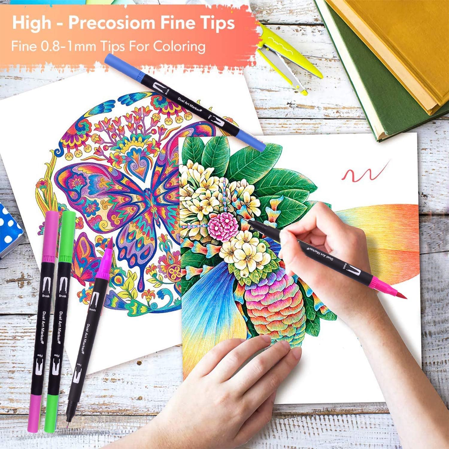 Detalle 2 de Vozuna 120 Colouring Pens dual tip fineliner & brush marker set with black case