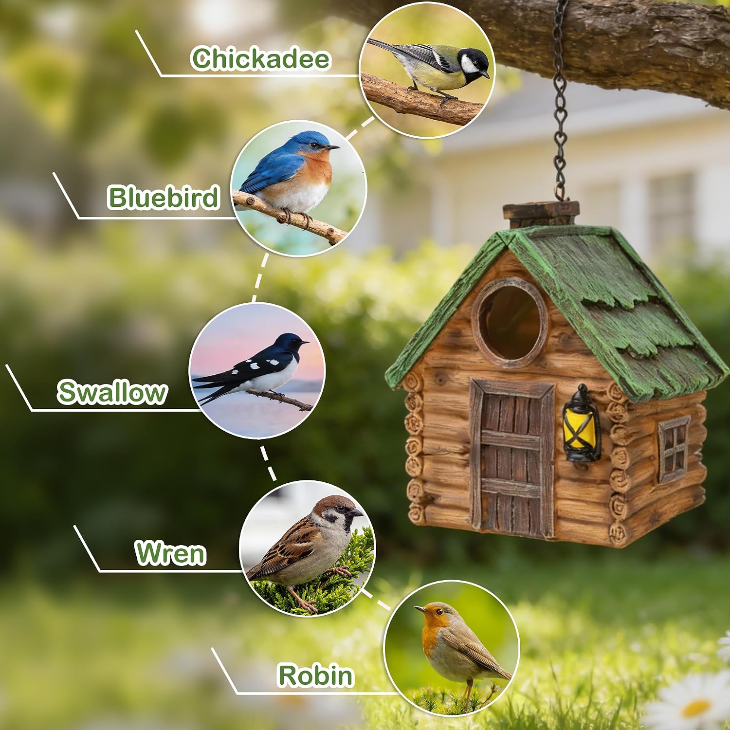 Detalle 2 de Attivolife Real Wood-Look Resin Bird House for Garden