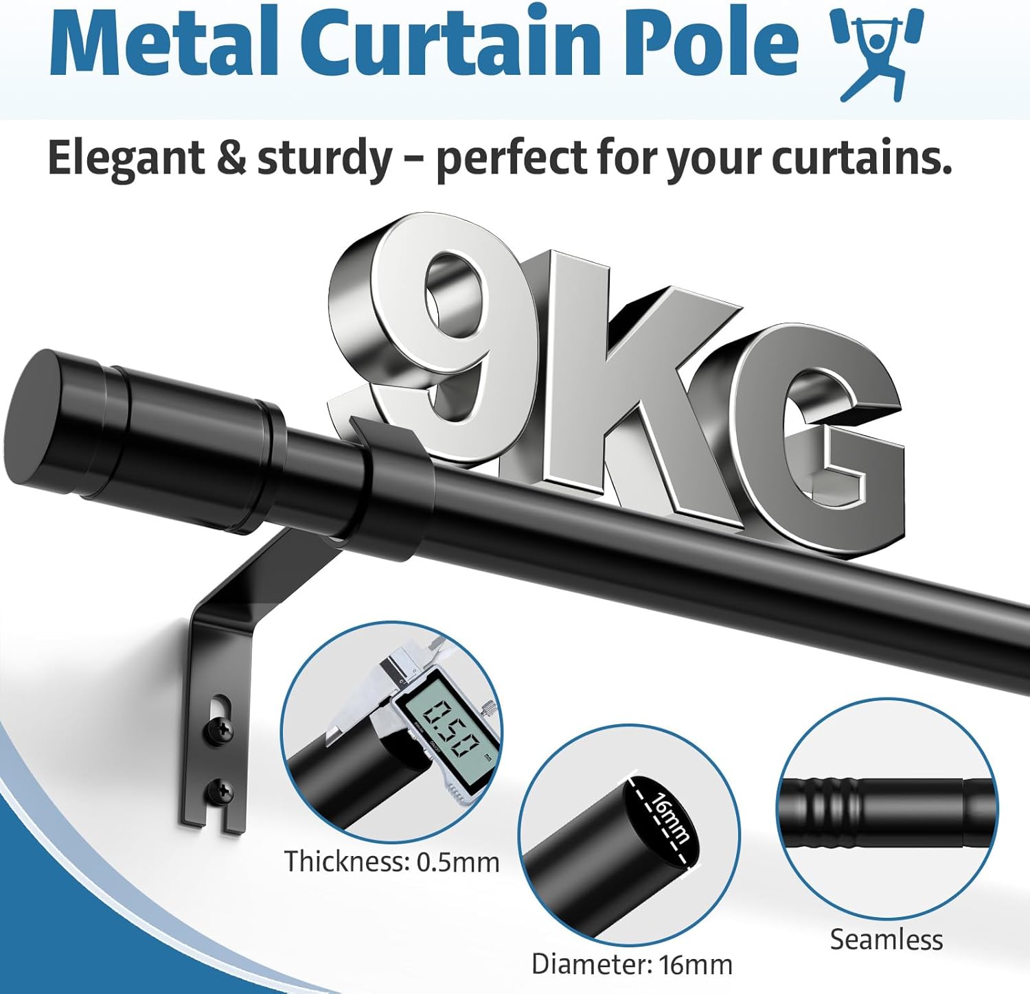 Detalle 2 de TRAROD 81-236 cm Black Curtain Pole