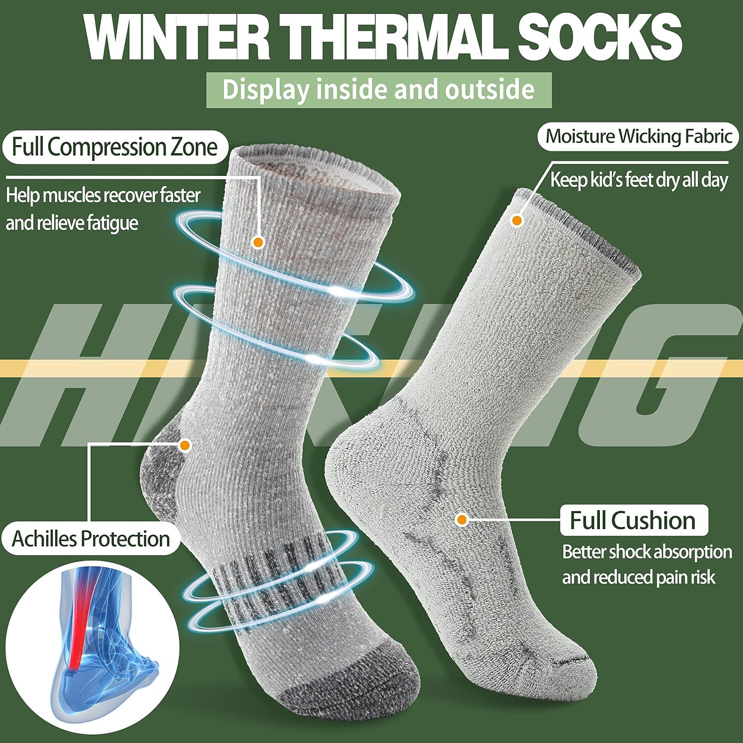 Thumbnail 5 de Sandsuced Kids Merino Wool Thermal Walking Socks 4 pairs