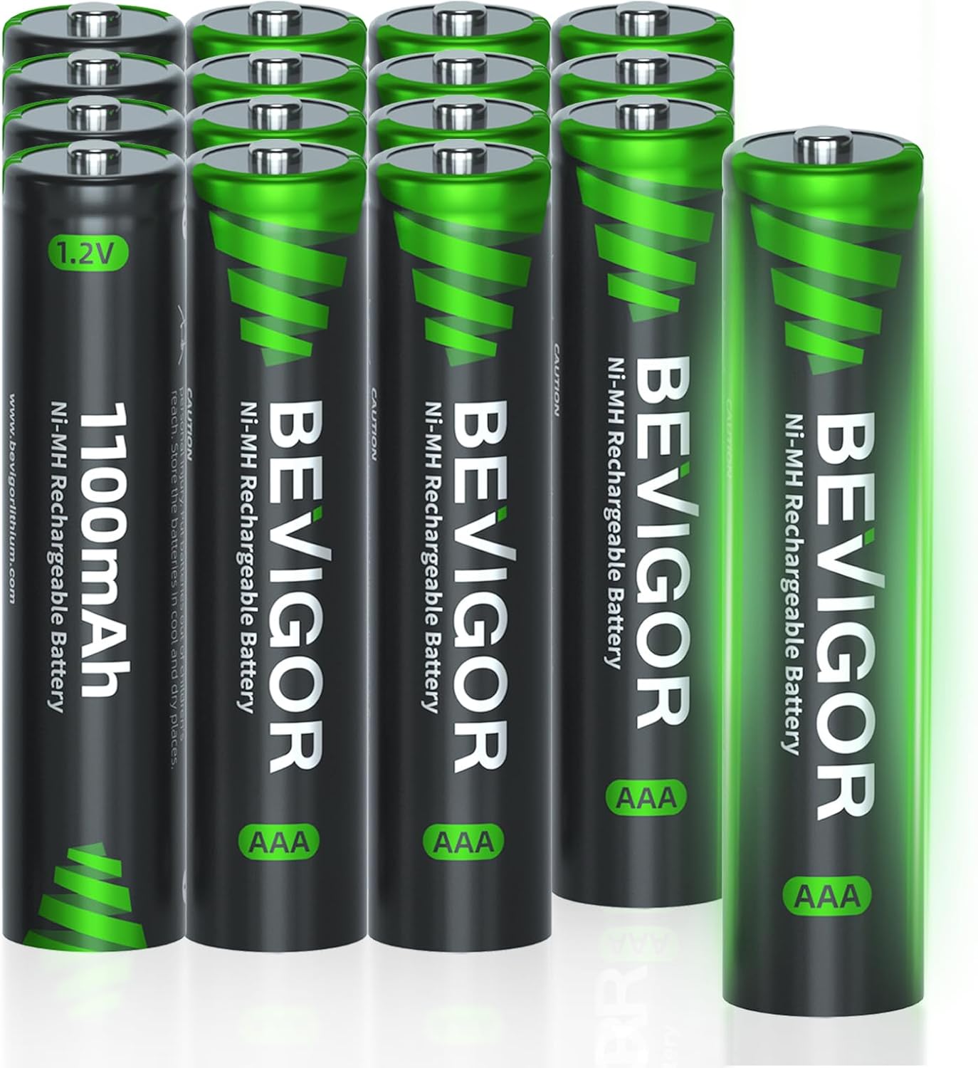 Detalle de BEVIGOR AAA 1100mAh 1.2V NiMH Akkus, 16 Stück vorgeladen – zuverlässige AAA‑Batterien mit hoher Kapazität
