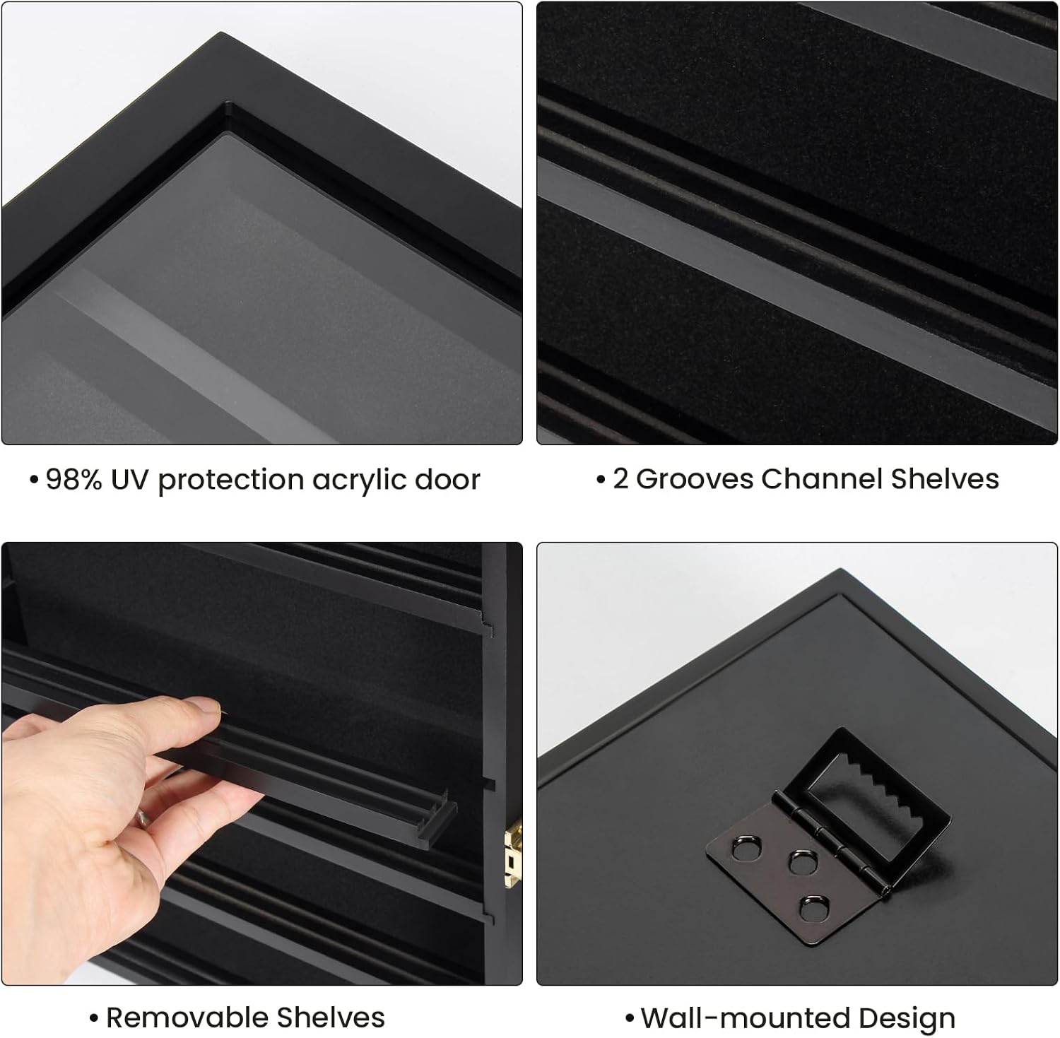 Detalle de Military Challenge Coin Display Case with Removable Shelves – Wall Mount Shadow Box