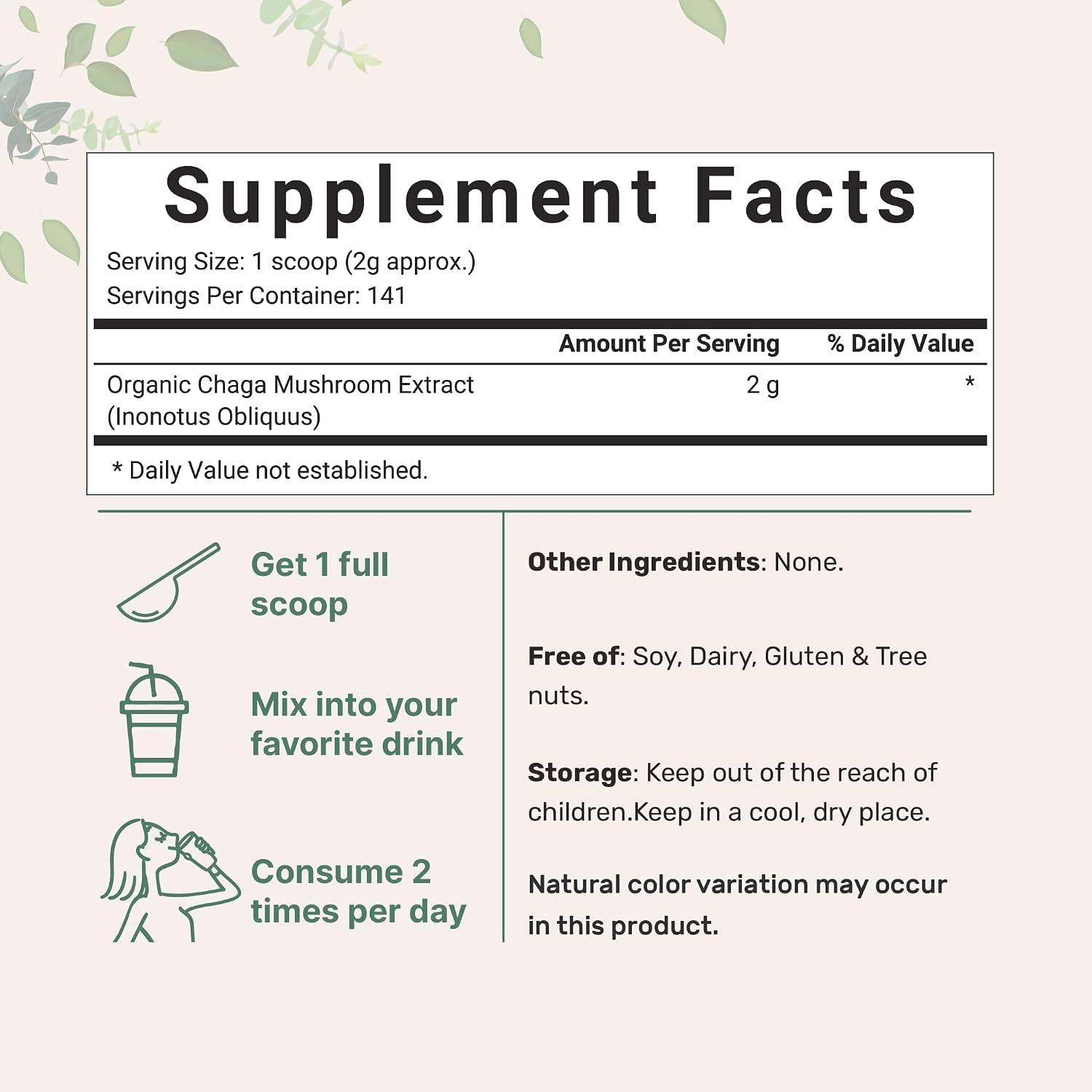 Detalle 2 de Micro Ingredients COT-0100 Organic Chaga Mushroom Extract Powder, 10 oz, 100:1