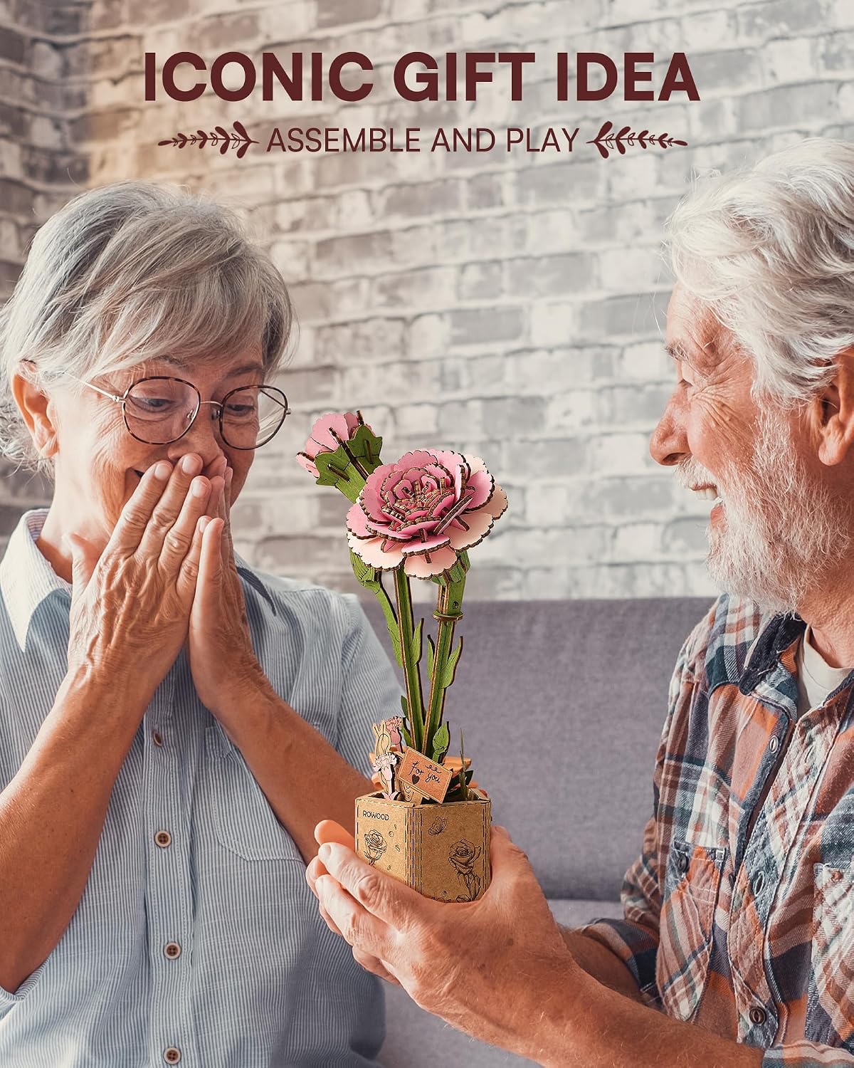 Detalle de rowood 3D Puzzle Rosa Nelke – DIY-Holzblume zum Zusammenbauen für Erwachsene