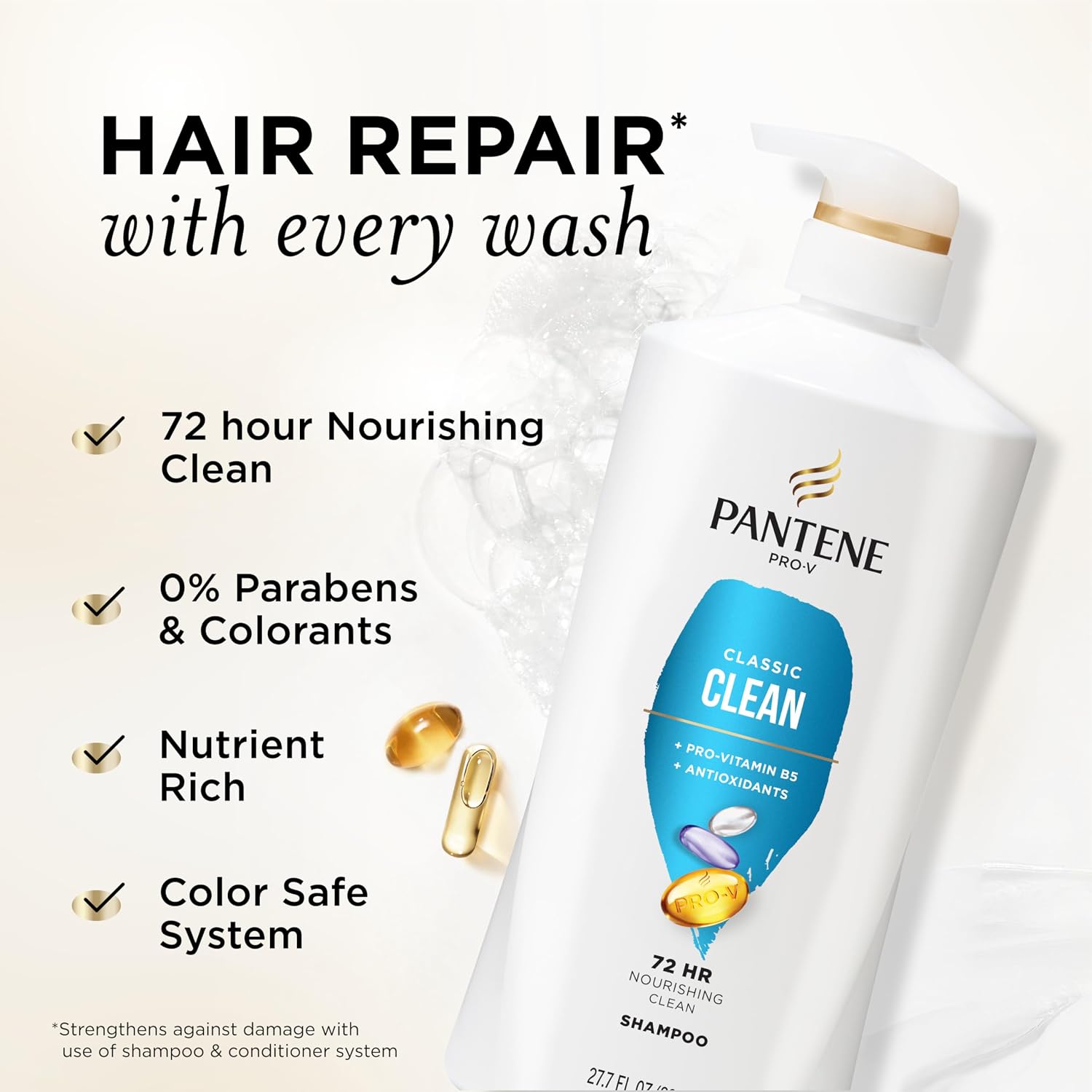 Detalle 2 de Pantene 129 Classic Clean Shampoo, 2-Pack with Pro-V Nutrients and Rescue Shot
