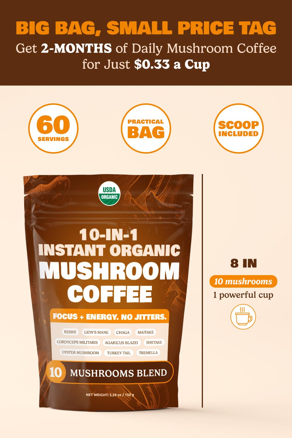 Detalle de MatchaDNA Organic Mushroom Coffee, 60 Doses