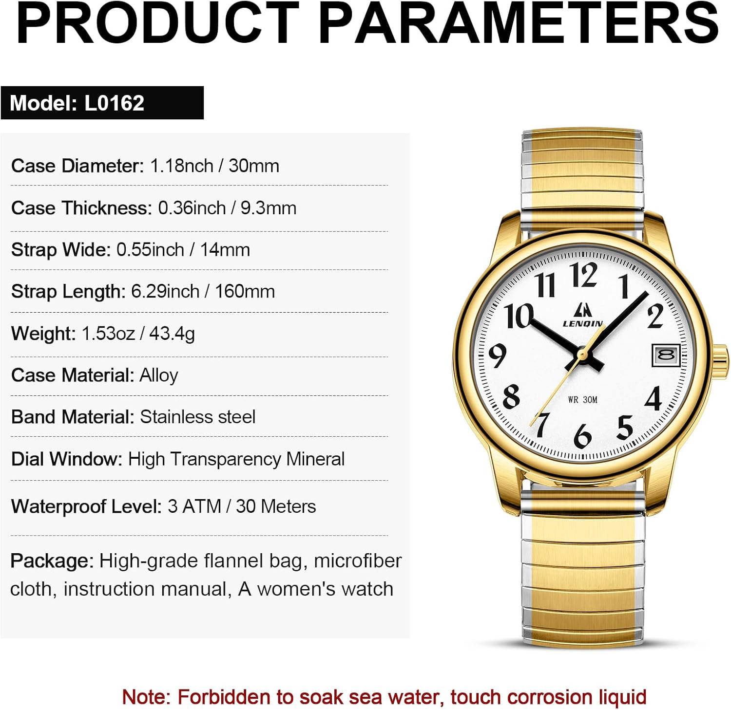 Thumbnail 6 de LN LENQIN Damen Quarzuhr Edelstahl 160 mm