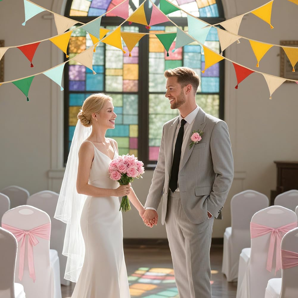 Detalle de Alaoo Fabric Triangle Bunting Banner (double-sided cotton, tassels) for birthdays, weddings & baby showers