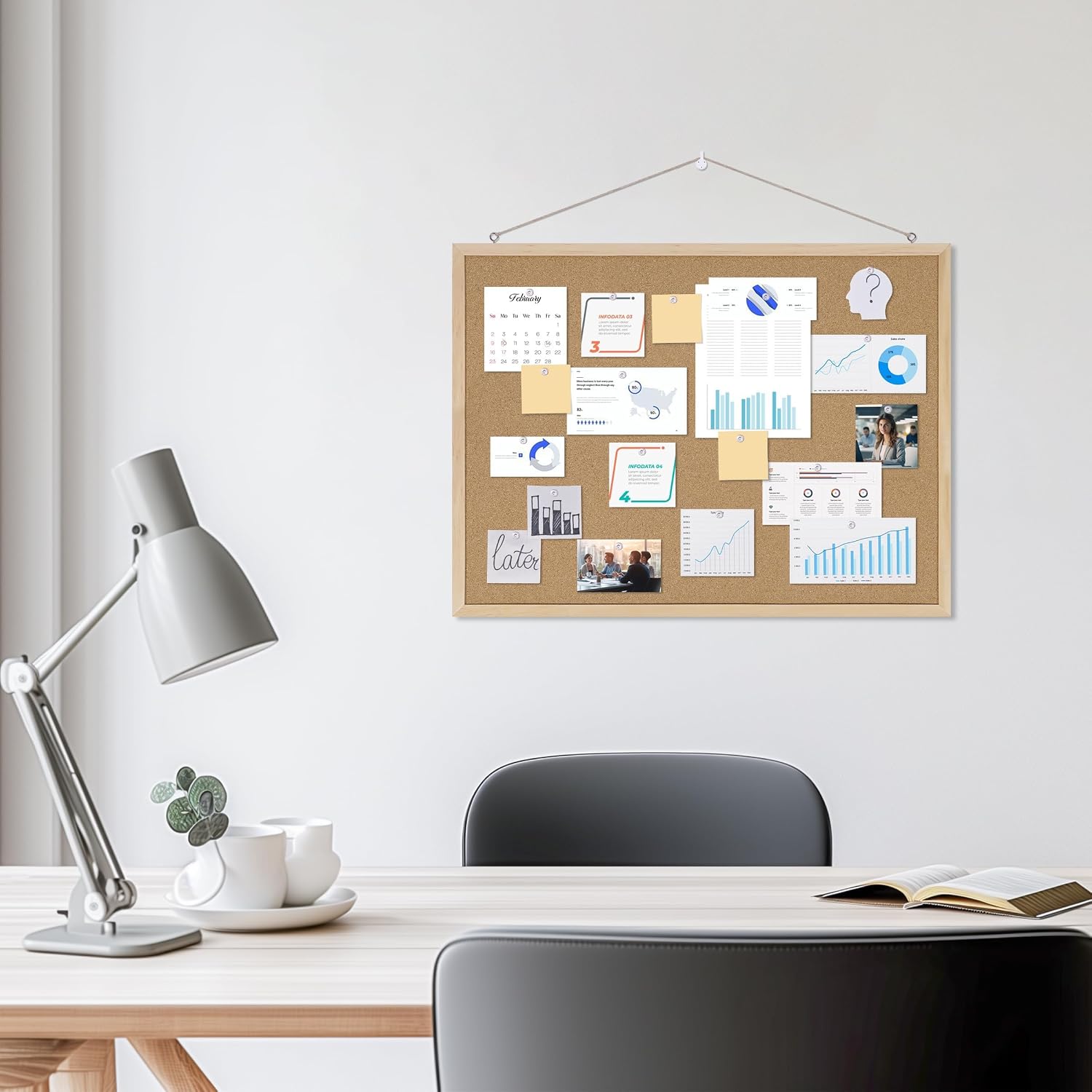Detalle de DAHAPYBOO HAPYCOBO18X24P2 Cork Bulletin Board, Oak, 24 x 18, 2-Pack