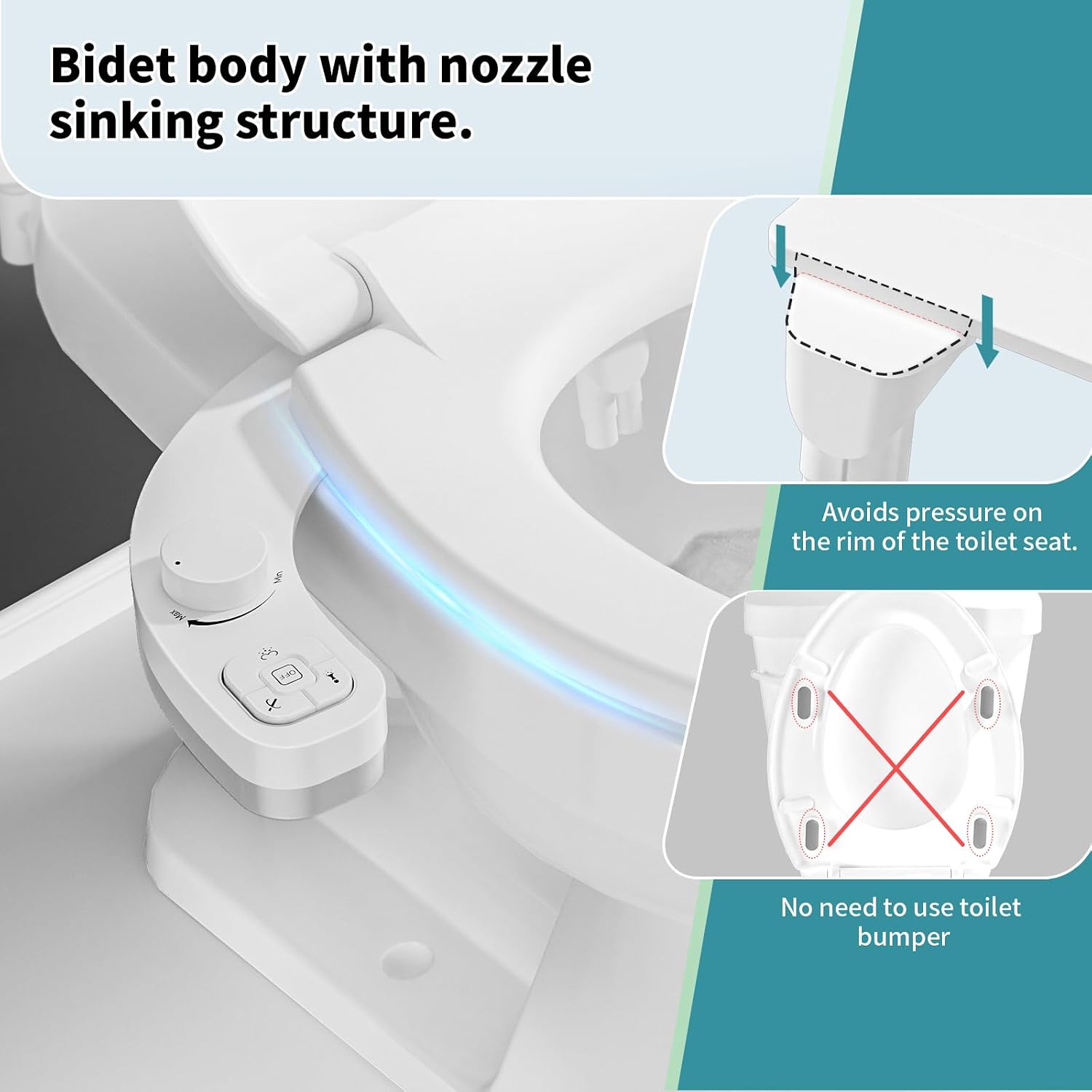 Detalle de PIKETS Dual-Nozzle Manual Bidet Attachment with Adjustable Pressure, White