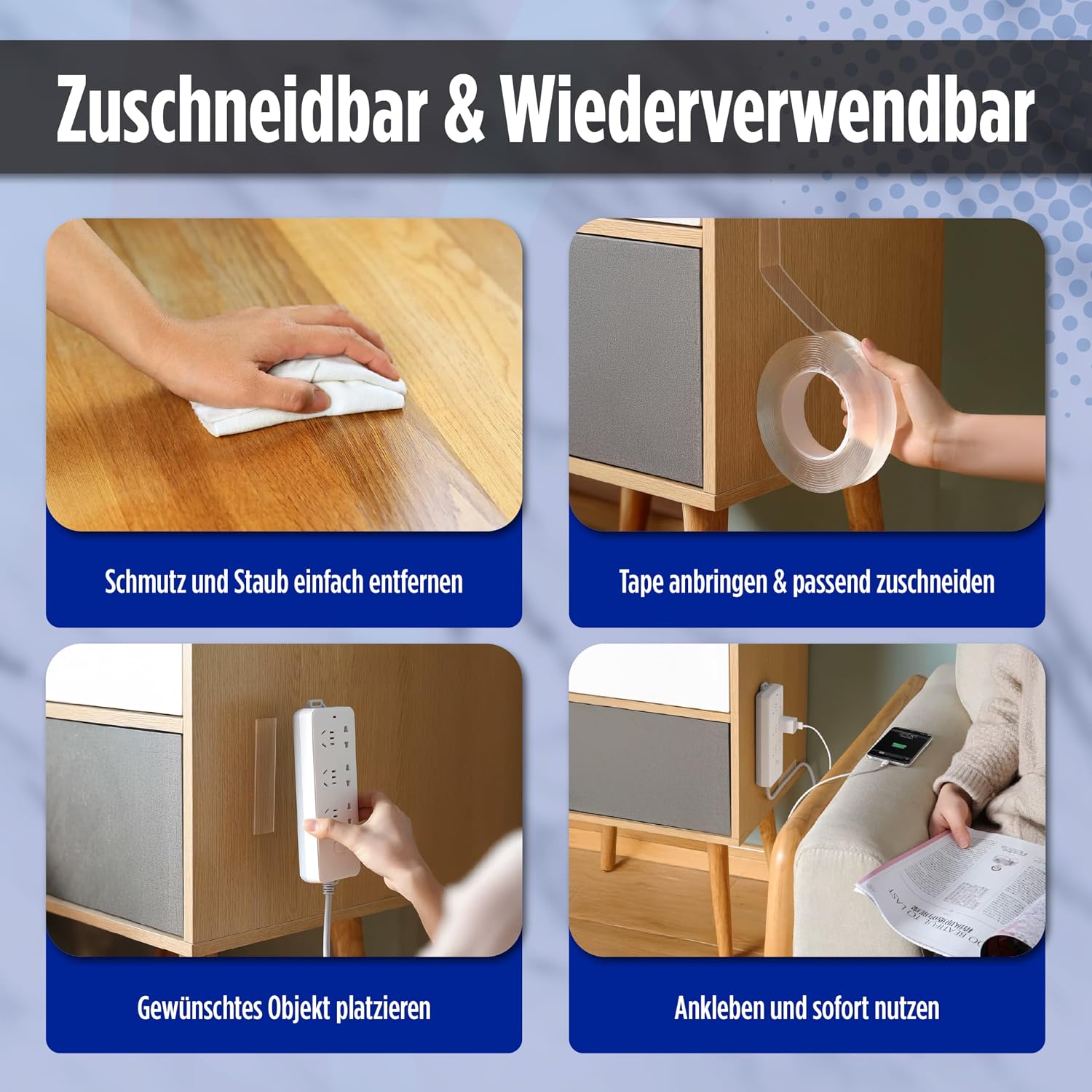 Detalle de PfX Extrem Starkes Premium Nano Tape (5 m) – wiederverwendbares transparentes Nano-Klebeband