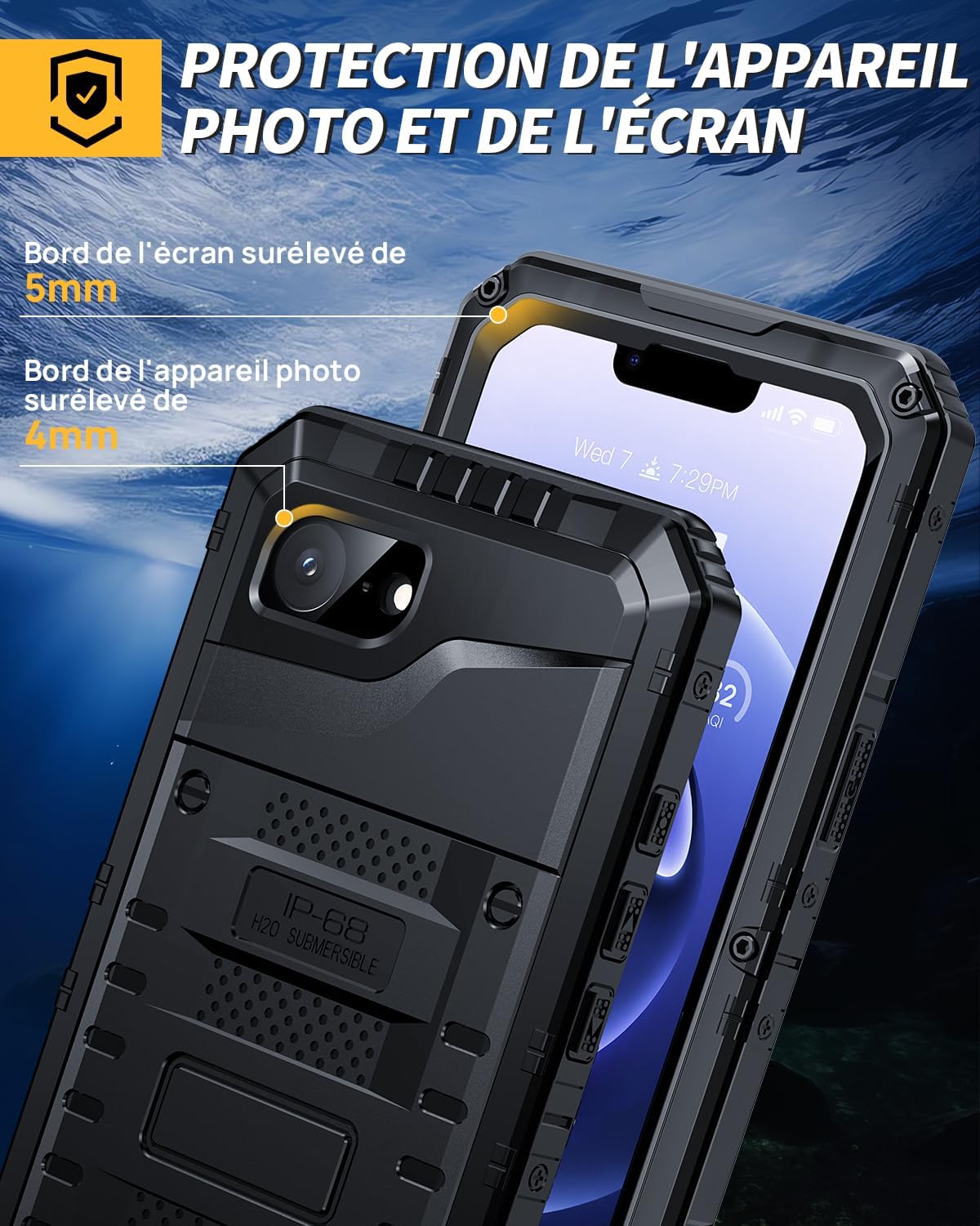Thumbnail 3 de Coque Lanhiem Métal militaire antichoc IP68 avec écran intégré pour iPhone 17e / 16e (noir)
