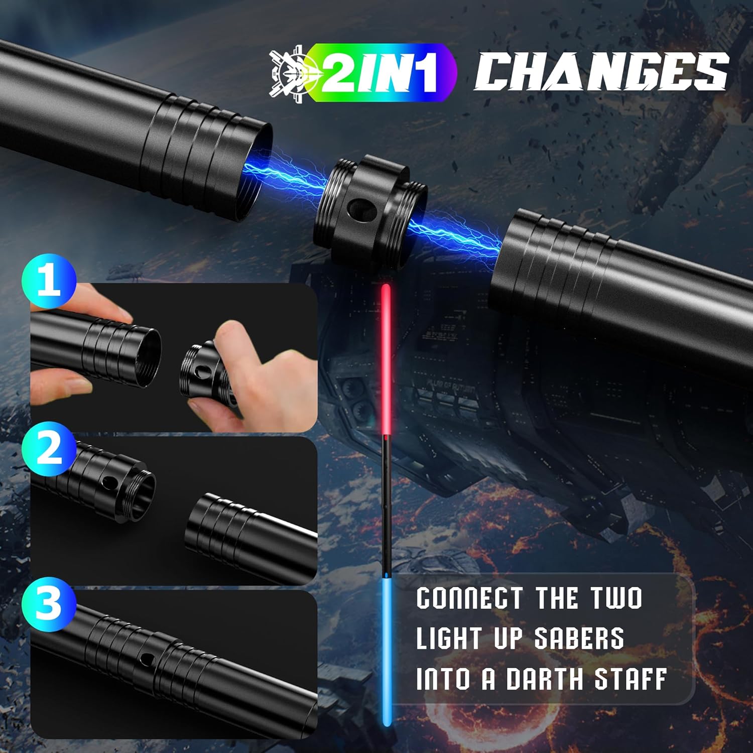Detalle de RGB 15-Color USB Rechargeable Lightsaber 2-Pack