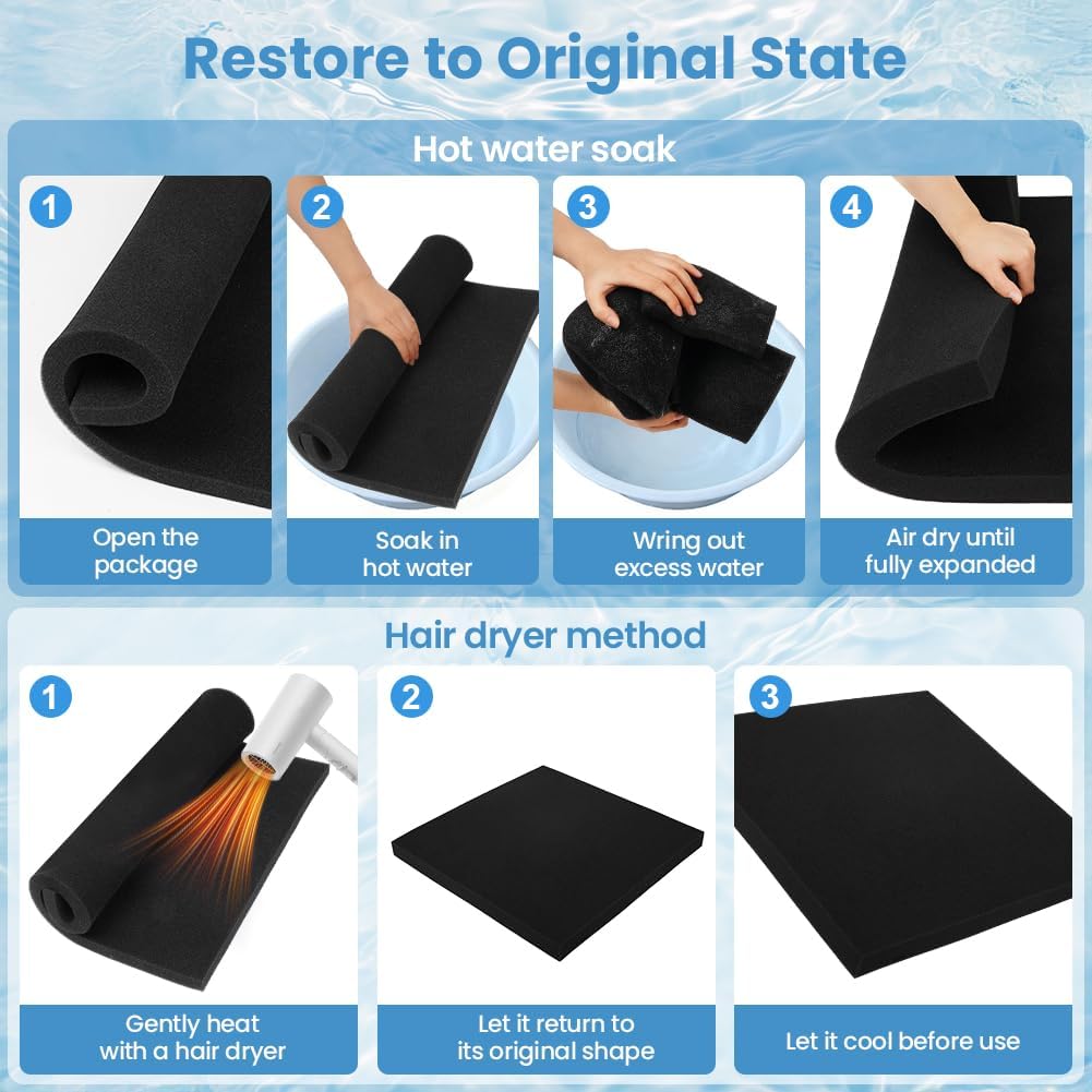 Thumbnail 6 de APXEL Tampons filtrants en mousse 50 PPI réutilisables (47×47×4 cm, à découper) pour filtres d’aquarium et bassins