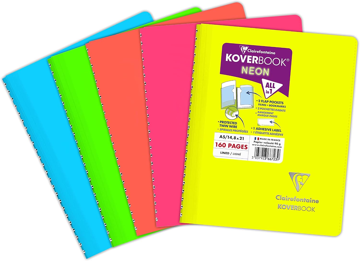 Thumbnail 6 de Clairefontaine 376723C Koverbook Neon A4 – Cahier à spirale, 160 pages lignées
