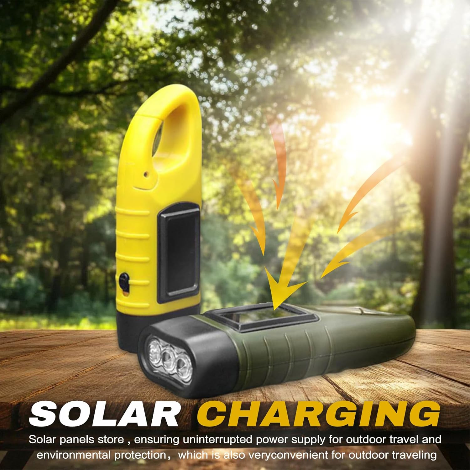 Thumbnail 1 de VINSPIRE Wind Up Torch (Solar LED) – 2-Pack Emergency & Camping Light with Carabiner Hook
