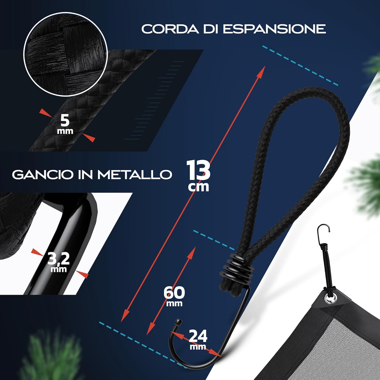 Thumbnail 2 de TRIBURG espansore con ganci da 13 cm, set da 25 pezzi con elastico ad alta resistenza per teloni e carichi