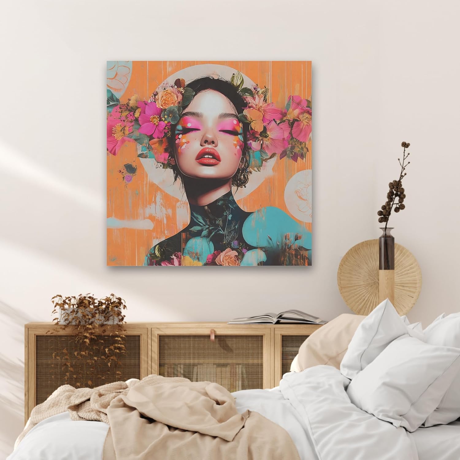 Detalle 2 de MuchoWow© vilten wandpaneel 80 x 80 cm met abstract bloemenportret