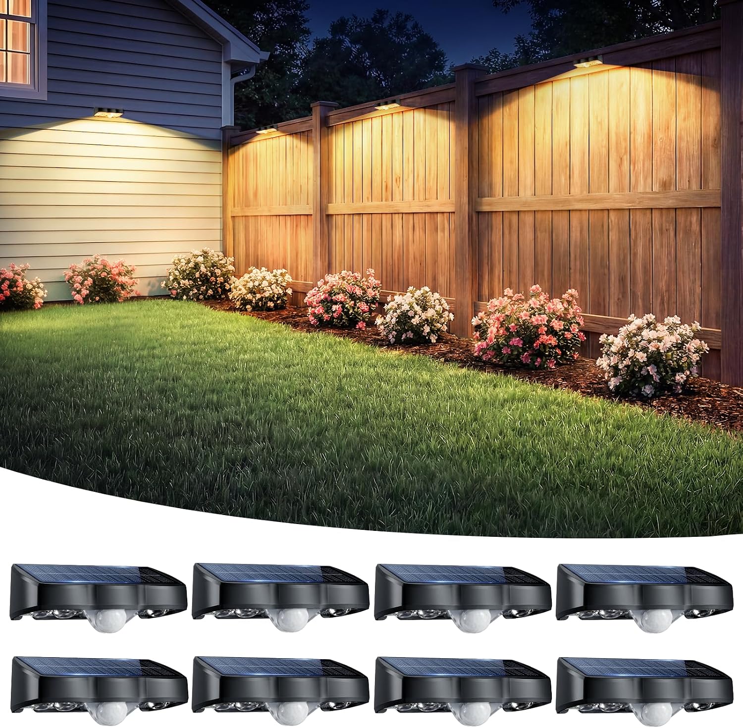 Detalle de nibuuecer Solar Lights Outdoor Garden (8 Pack) — Warm White 3000K, IP65, 3 Modes Motion Sensor