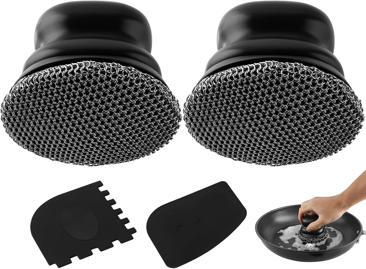 Thumbnail 6 de Kettenmail-Schrubber für Gusseisenpfanne mit 2 Schabern und Silikonkissen (316er Edelstahl)