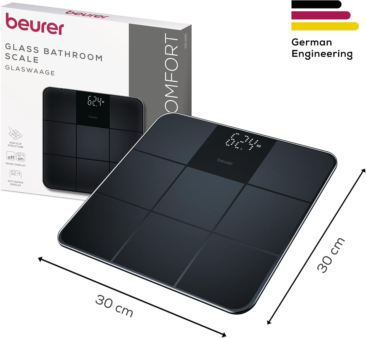 Detalle de Beurer GS 235 Glass Scale: A clean, practical digital bathroom scale with Magic Display
