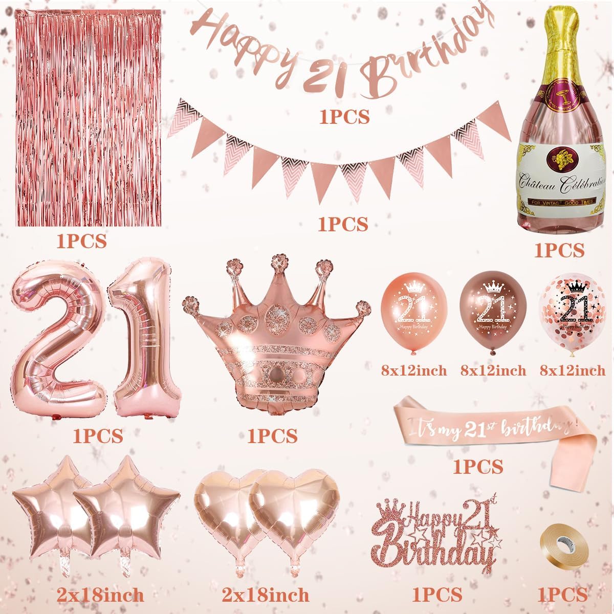 Detalle 2 de VICTERR Rose Gold 21st Birthday Decorations