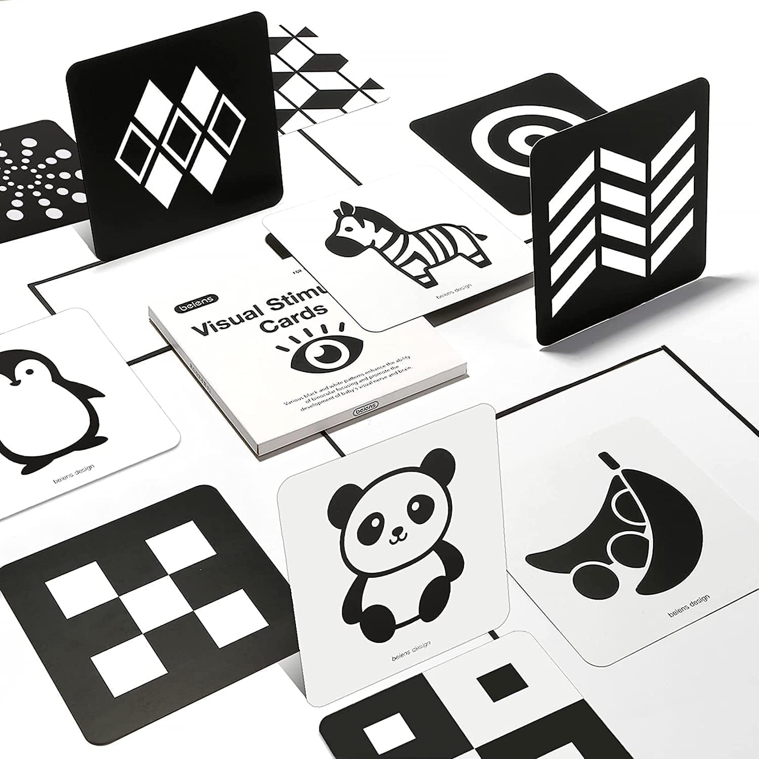 Detalle de Beiens Tarjetas Flashcards Bebé (Blancas y Negras) para Estimulación Visual 0-3-6-12-36 meses, 20 tarjetas