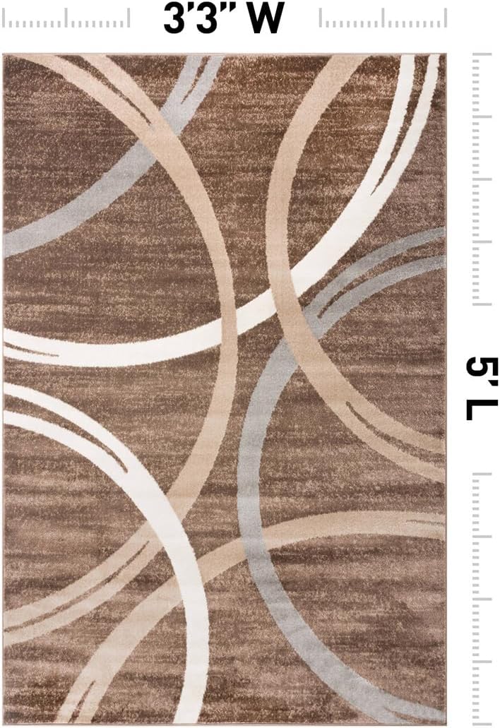 Thumbnail 1 de Rugshop Modern Wavy Circles Area Rug (Brown) with Fade-Resistant Polypropylene Pile, 3'3" x 5