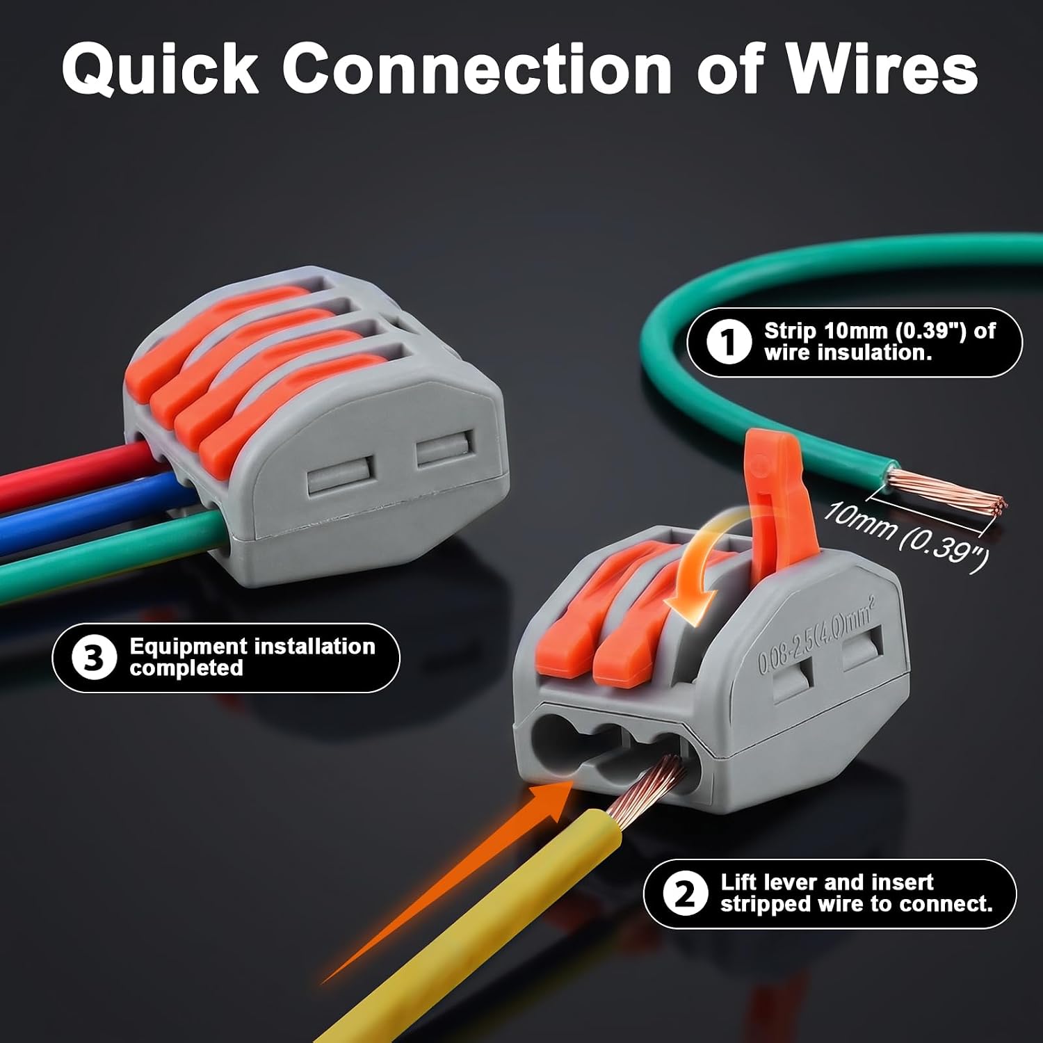 Thumbnail 4 de Preciva 130PCS Connecteur Électrique à Levier: Bloc de Jonction Compact 2–5 Ports pour Fils Solide et Souple (28-12 AWG / 28-14 AWG), 32A/4kV