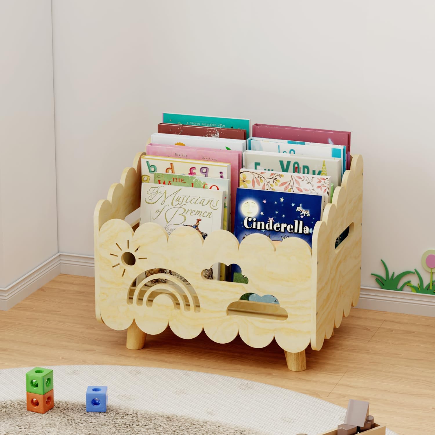 Detalle de DUHARS Kinder Bücherregal Holz – Montessori Möbel für Leseecke, Aufbewahrung & Spielzeug