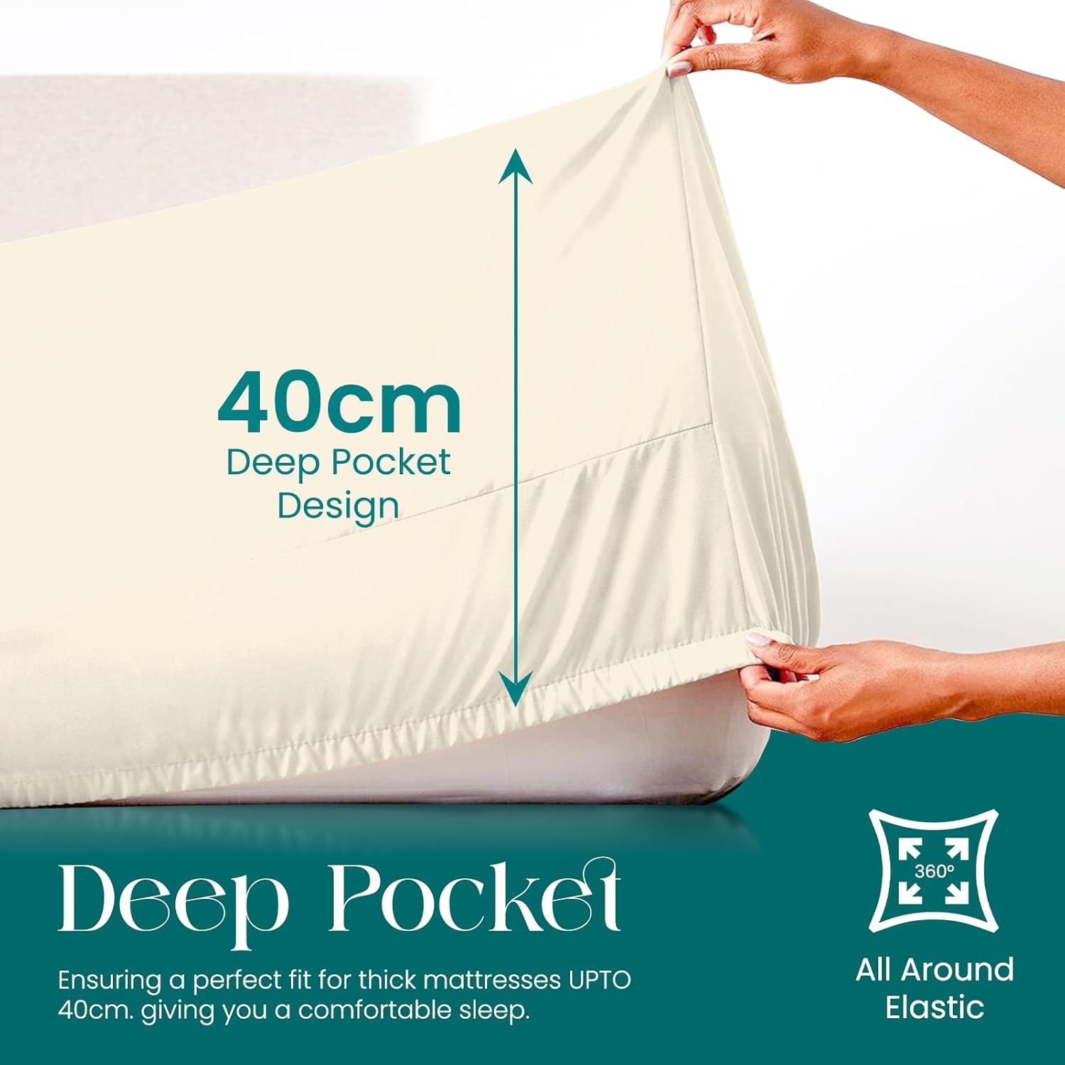 Thumbnail 3 de Linens World Egyptian Cotton fitted sheet (90 x 190cm) – 40cm deep pocket, 200 thread count, cream