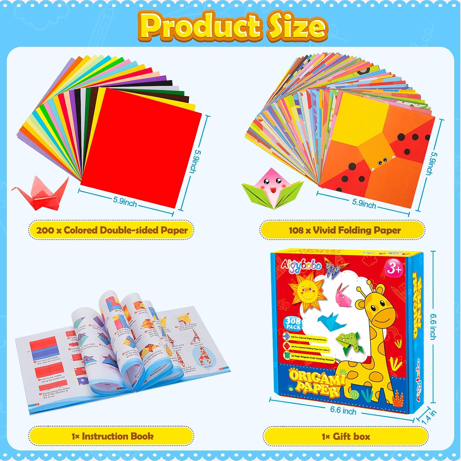 Thumbnail 1 de Aigybobo 308-Sheet Origami Paper Kit for Kids with 54 Patterns