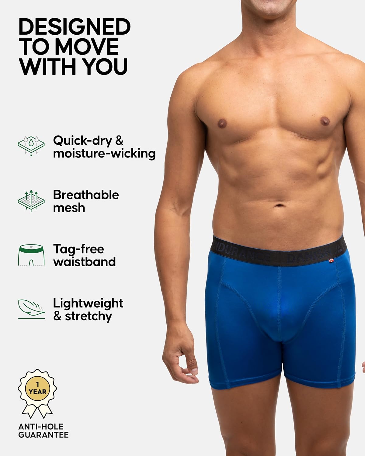 Thumbnail 1 de DANISH ENDURANCE Mens Boxers — Anti-Chafe Underwear with Moisture-Wicking Performance (Regular or Long Leg) 6 Pack