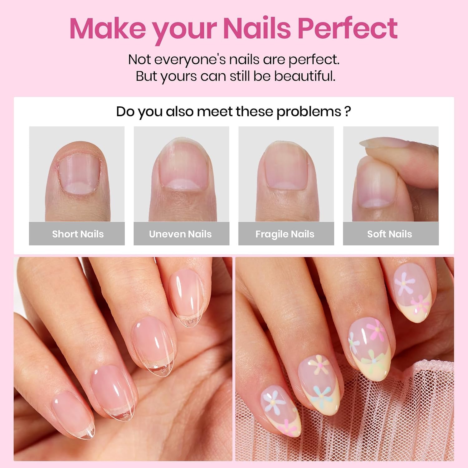 Detalle 2 de Beetles Soft Gel Nail Tips Short Almond 288pcs (12 Sizes) — Etch-X Pre-Etched Full Cover Fake Nails for DIY