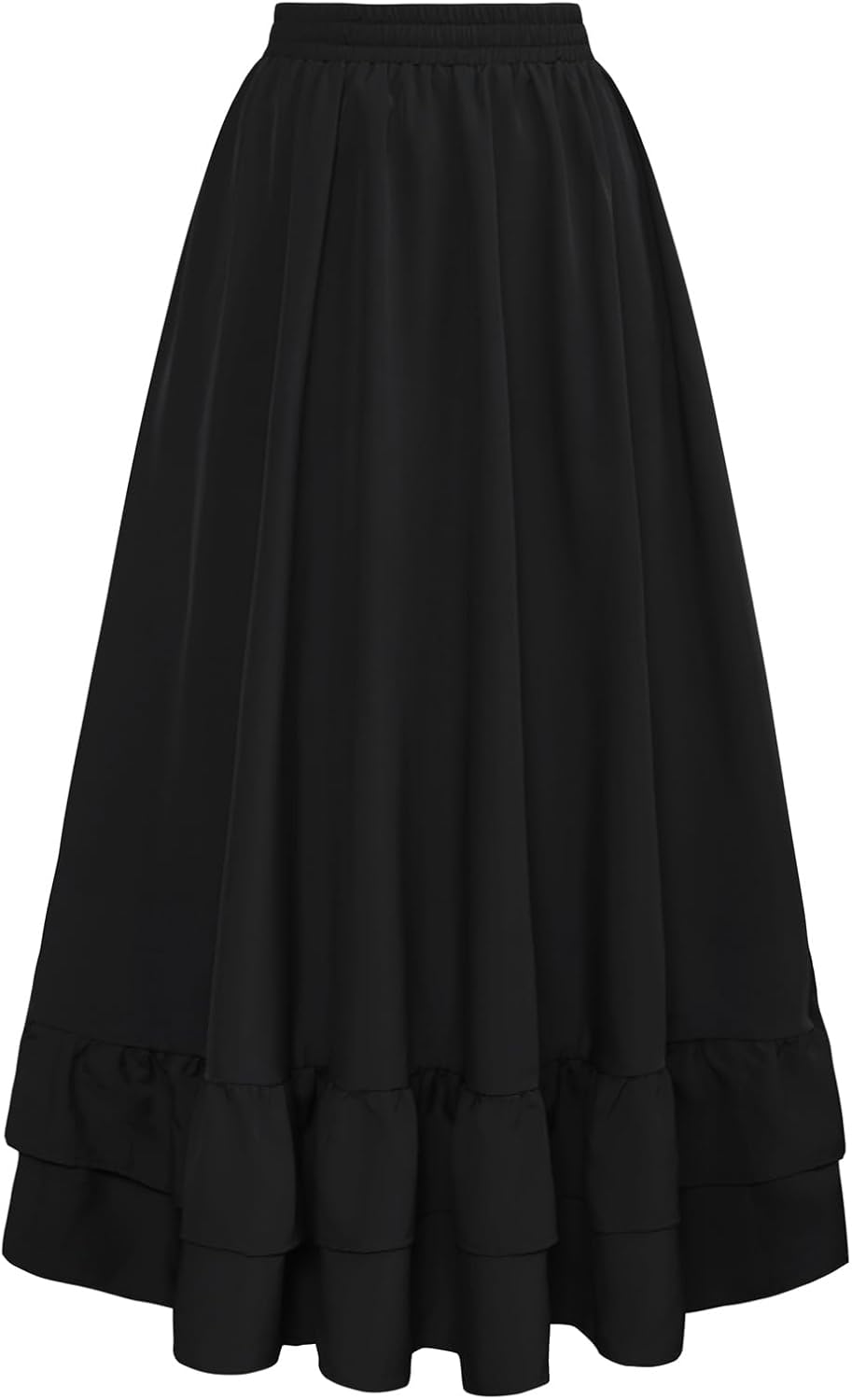 Thumbnail 3 de SCARLET DARKNESS Jupe longue médiévale seampunk à taille haute, double couche à volants (noir) – L