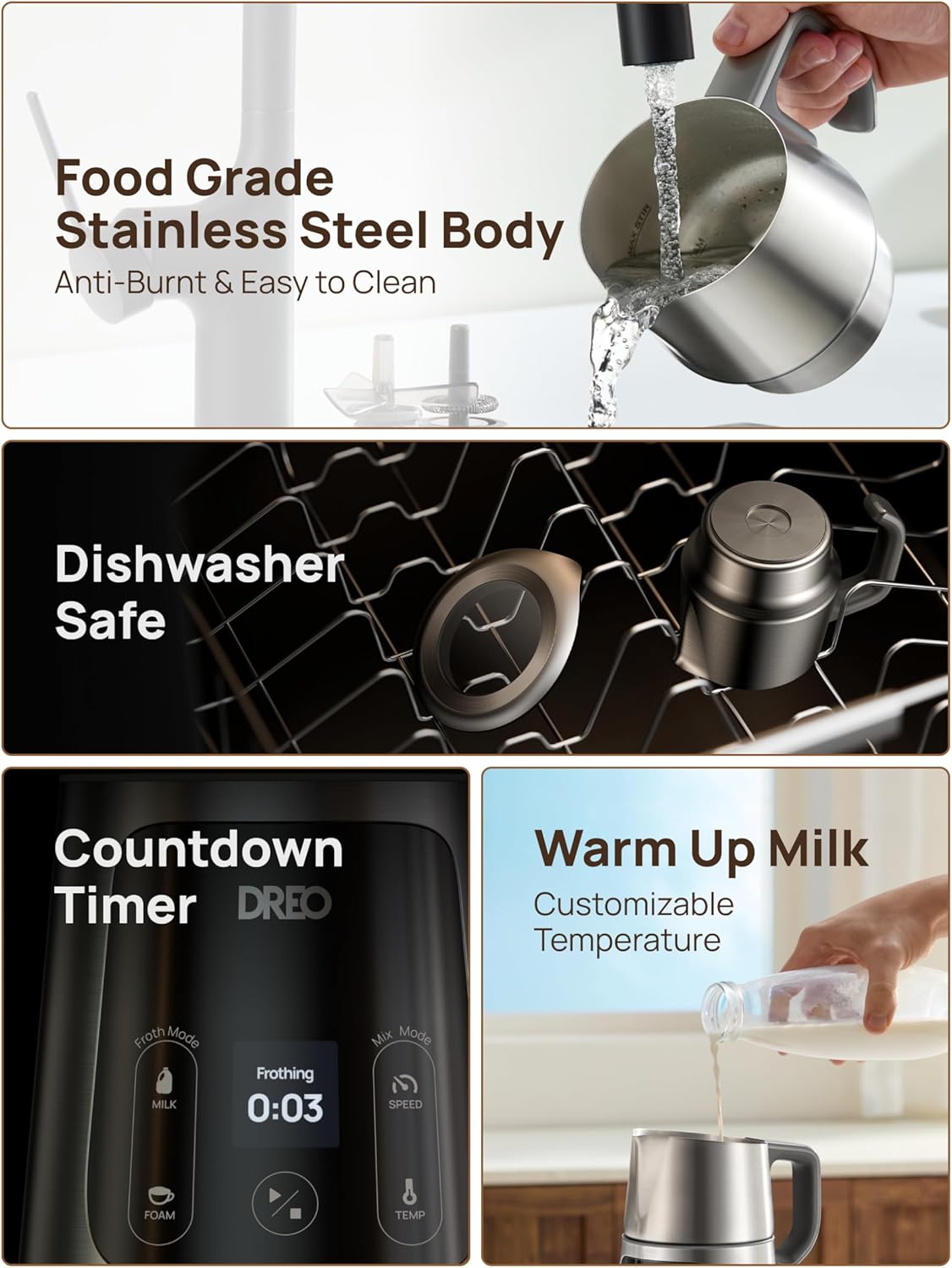 Thumbnail 6 de DREO All in 1 Milk Frother 400ml capacity